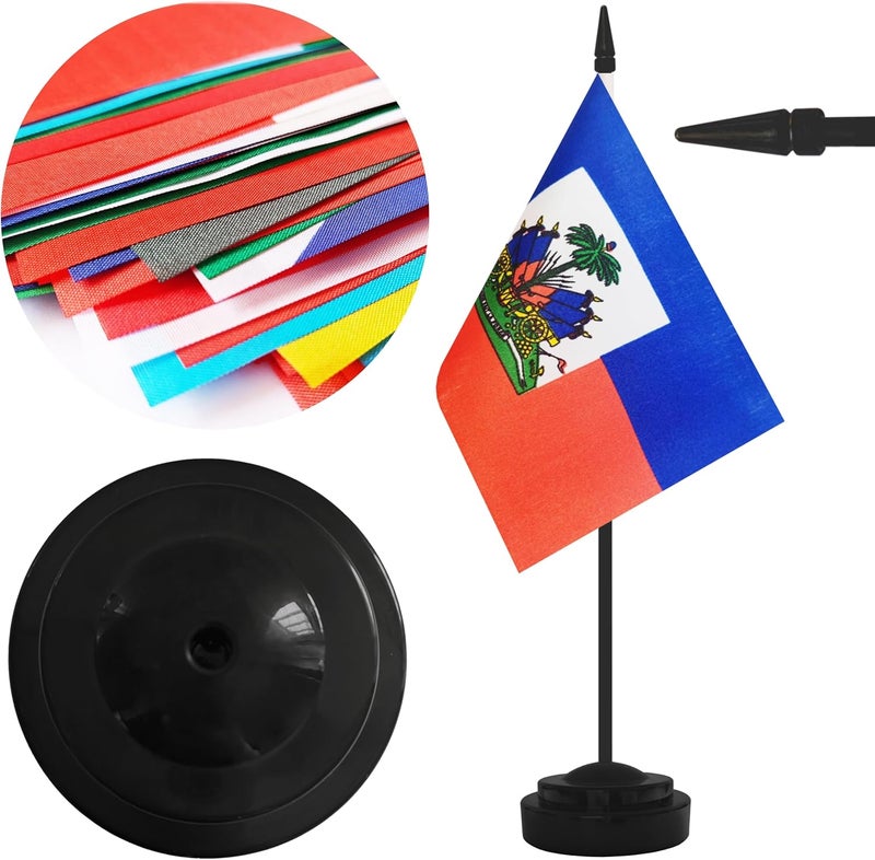 Yamiuo 2 Pack Haiti Desk Flag Set, Haitian Desktop Small Miniature Table Office Flag with 12" Black Pole and Black Base, Offices, Classroom, Home, Festival Decoration (Haiti) - Image 3